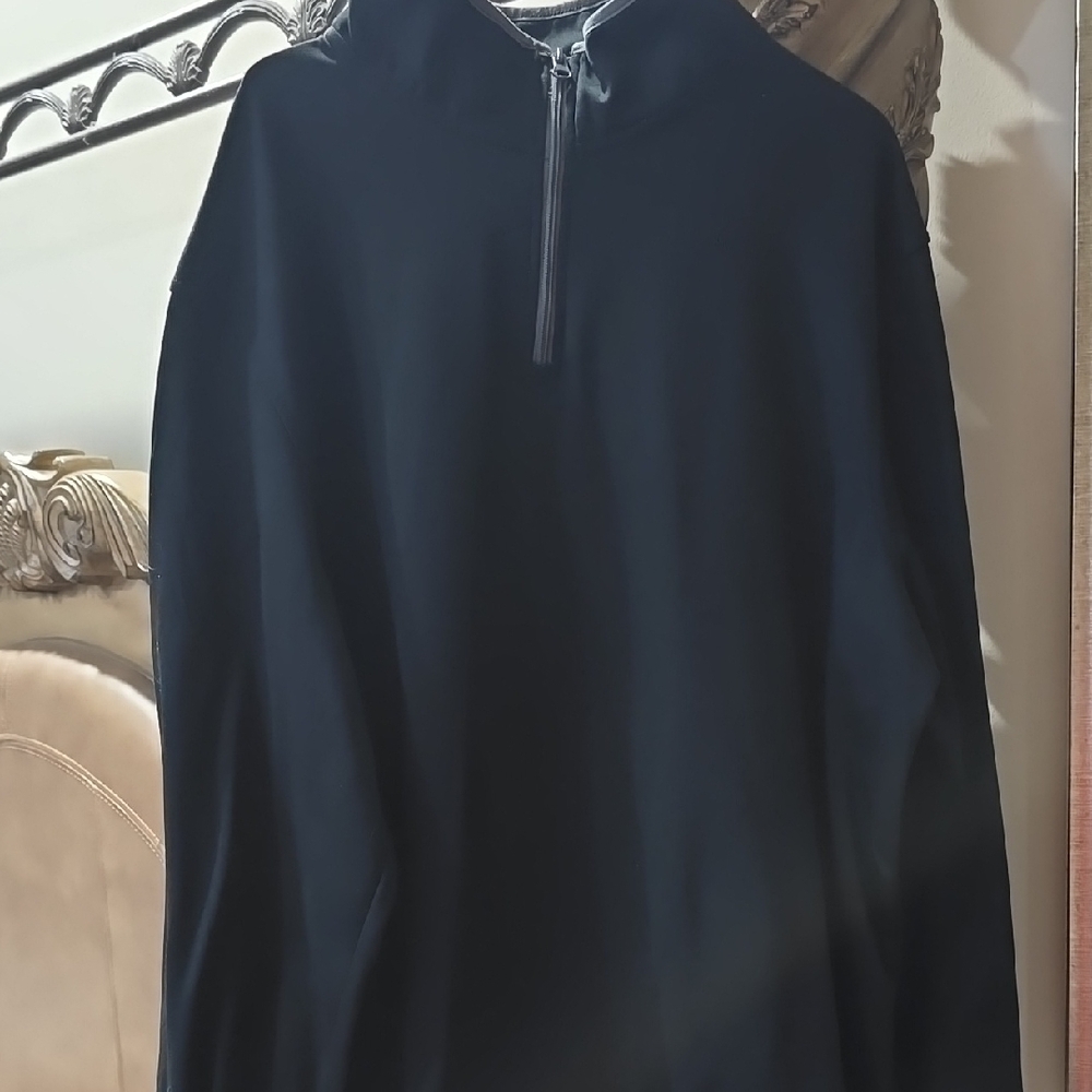 Black Zip Up Sweater with High Collar and Textured Fabric